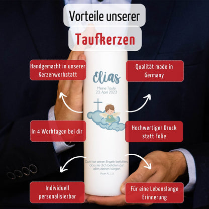 Taufkerze | Engel | 15 - 30 cm Höhe | Personalisierte Kerze | Evangelisch | Katholisch | Jungen und Mädchen