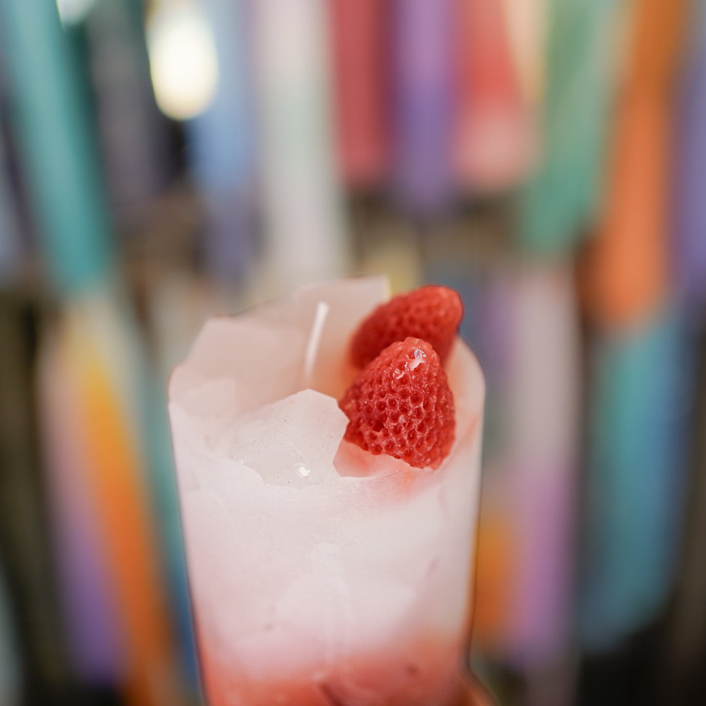 Cocktailkerzen Wachswürfel Erdbeere nah