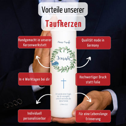 Taufkerze Eukalyptus Wal | 15 - 30 cm Höhe | Personalisierte Kerze | Evangelisch | Katholisch | Kerze für Täufling