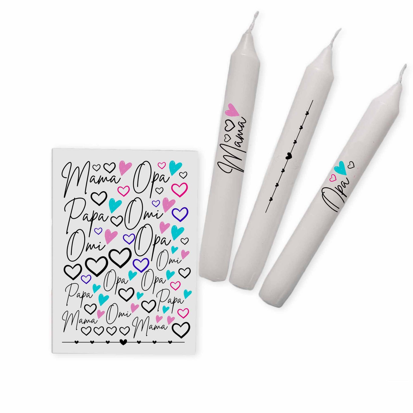 Kerzentattoos Familie | Kerzenfolie | Bastelset für Kerzen Thema Familie Eltern/ Großeltern | Geschenk | Basteln | Kerzensticker