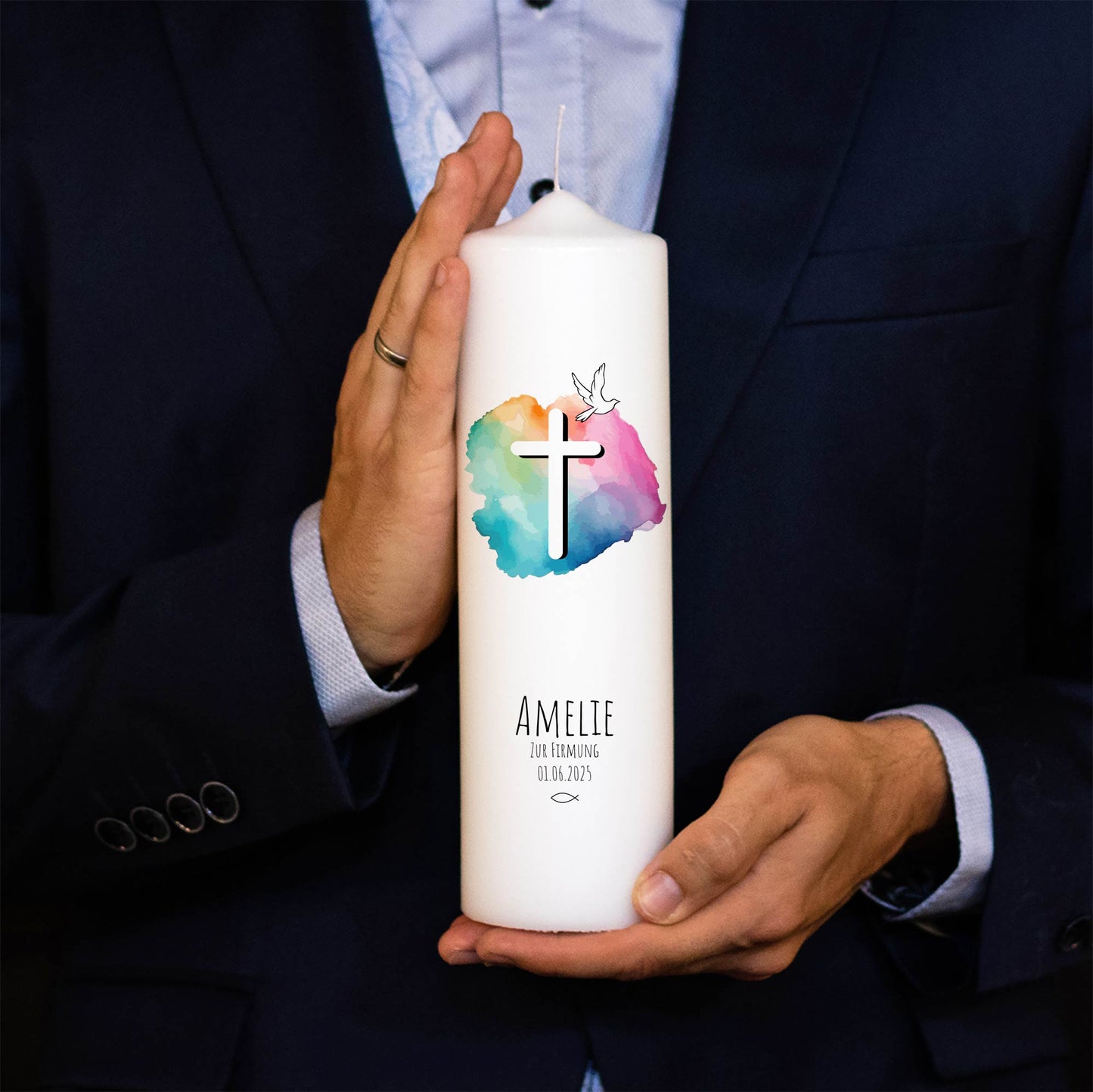 Personalisierte Firmungskerze Farbkleckse | Geschenk zur Firmung mit Name & Datum | Hochwertige Qualität | 15-40 cm Höhe