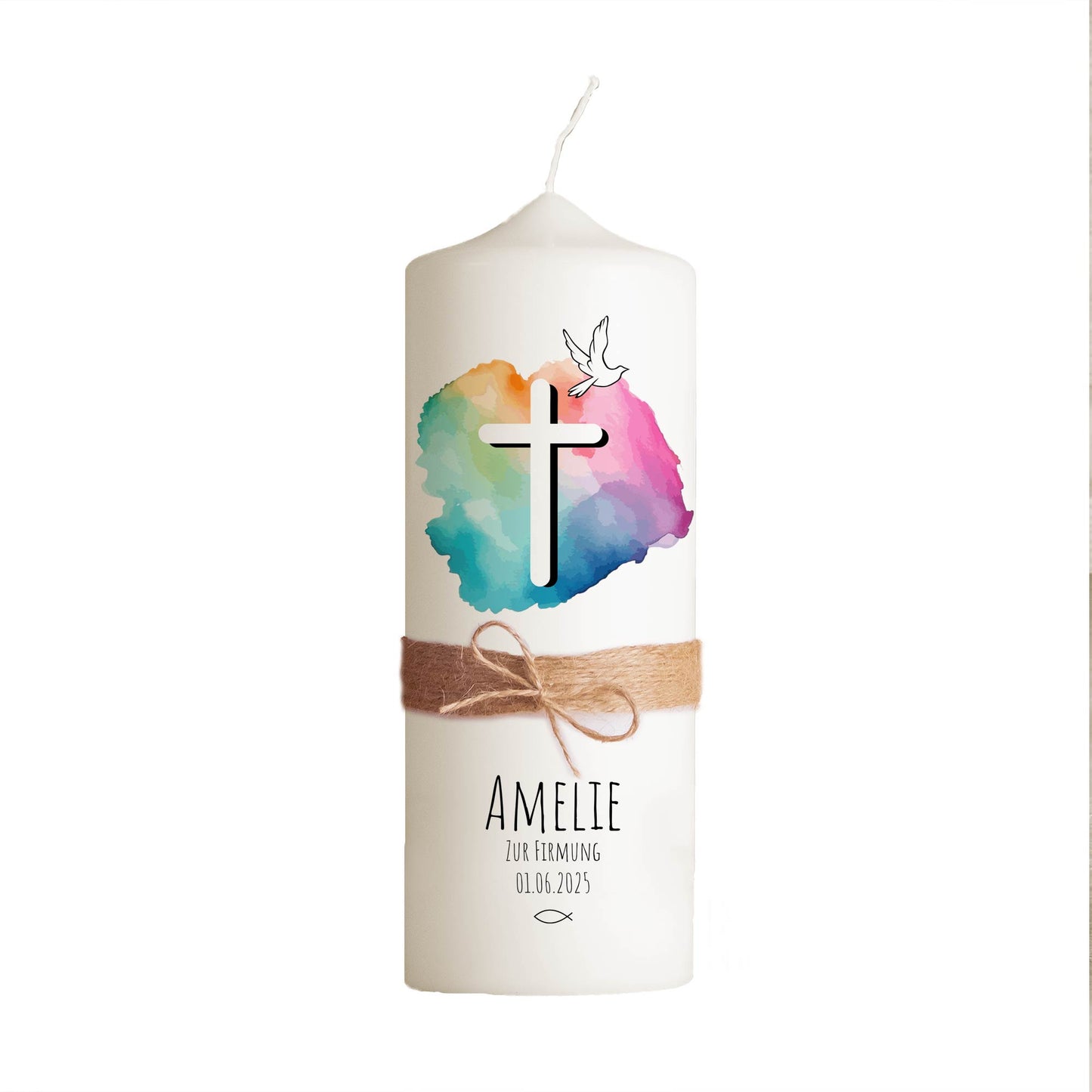 Personalisierte Firmungskerze Farbkleckse | Geschenk zur Firmung mit Name & Datum | Hochwertige Qualität | 15-40 cm Höhe