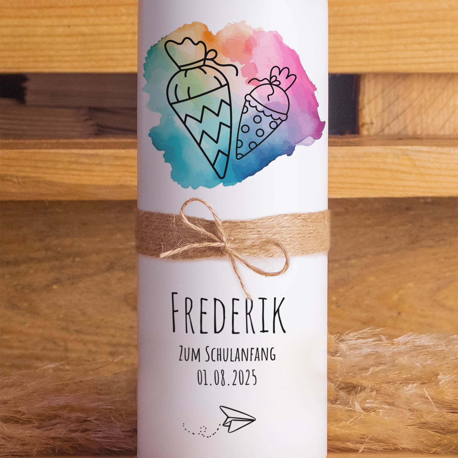 Schulanfangskerze Farbklecks | Personalisierte Kerze zur Einschulung | 15–30 cm | Geschenk zur Schuleinführung