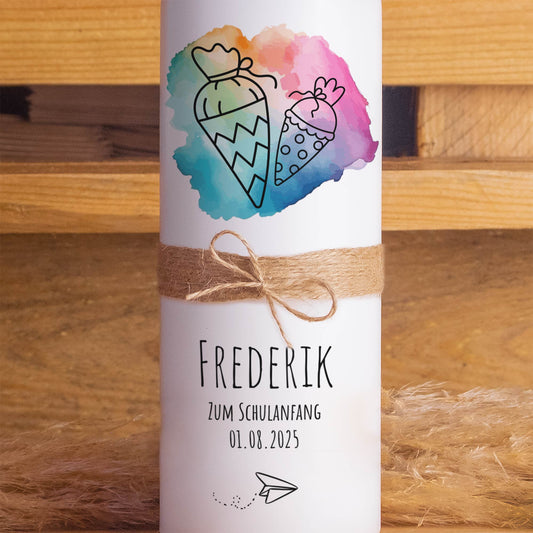 Schulanfangskerze Farbklecks | Personalisierte Kerze zur Einschulung | 15–30 cm | Geschenk zur Schuleinführung