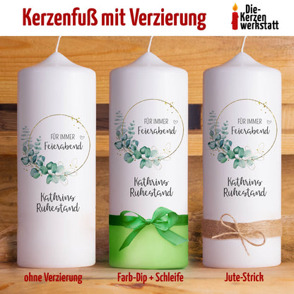 Ruhestandskerze „Für immer Feierabend“ – Personalisierbares Geschenk zum Rentenbeginn