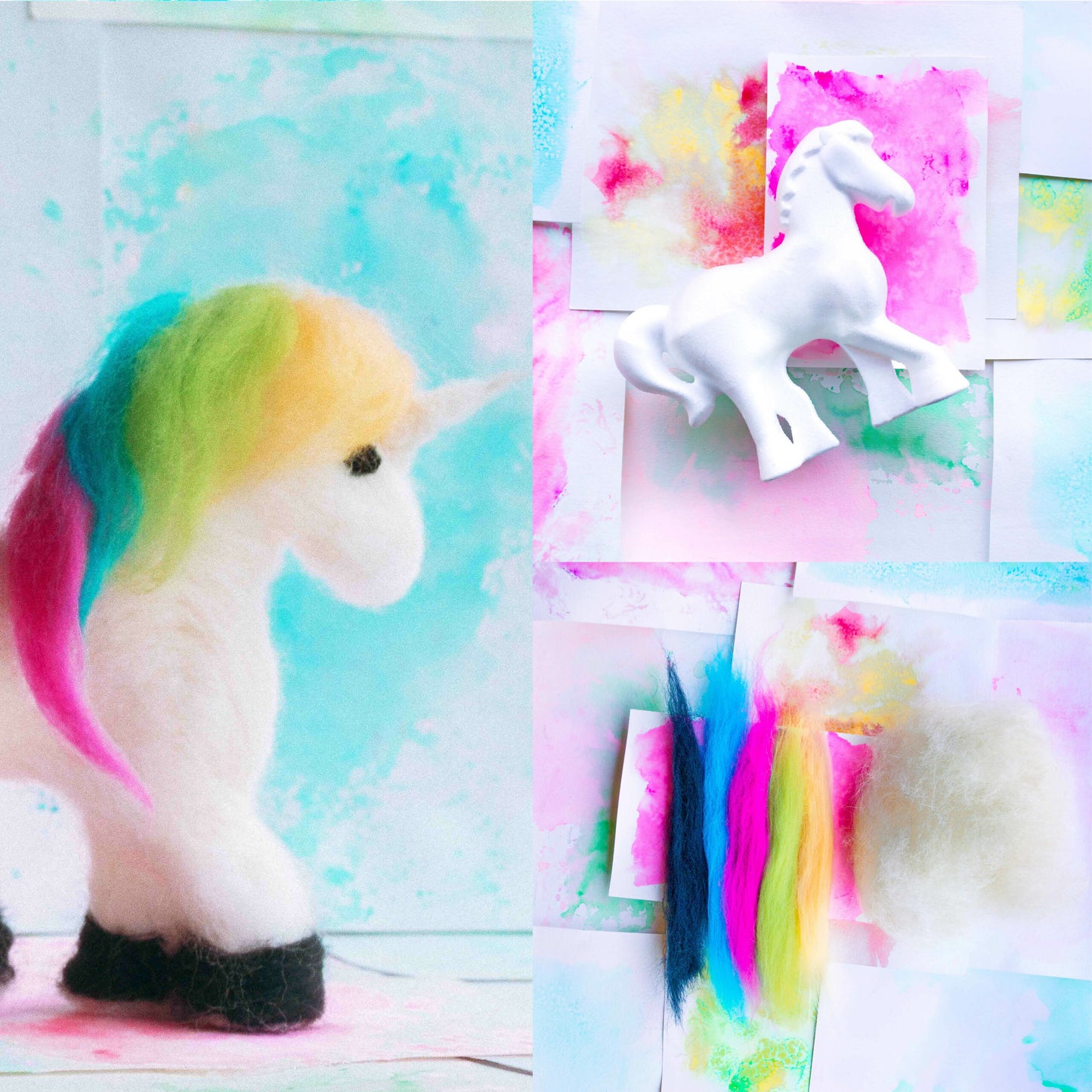 Bastelset Einhorn & Pferd filzen | DIY Filzset mit Wolle & Anleitung | Kreatives Geschenk für Kinder & Erwachsenee