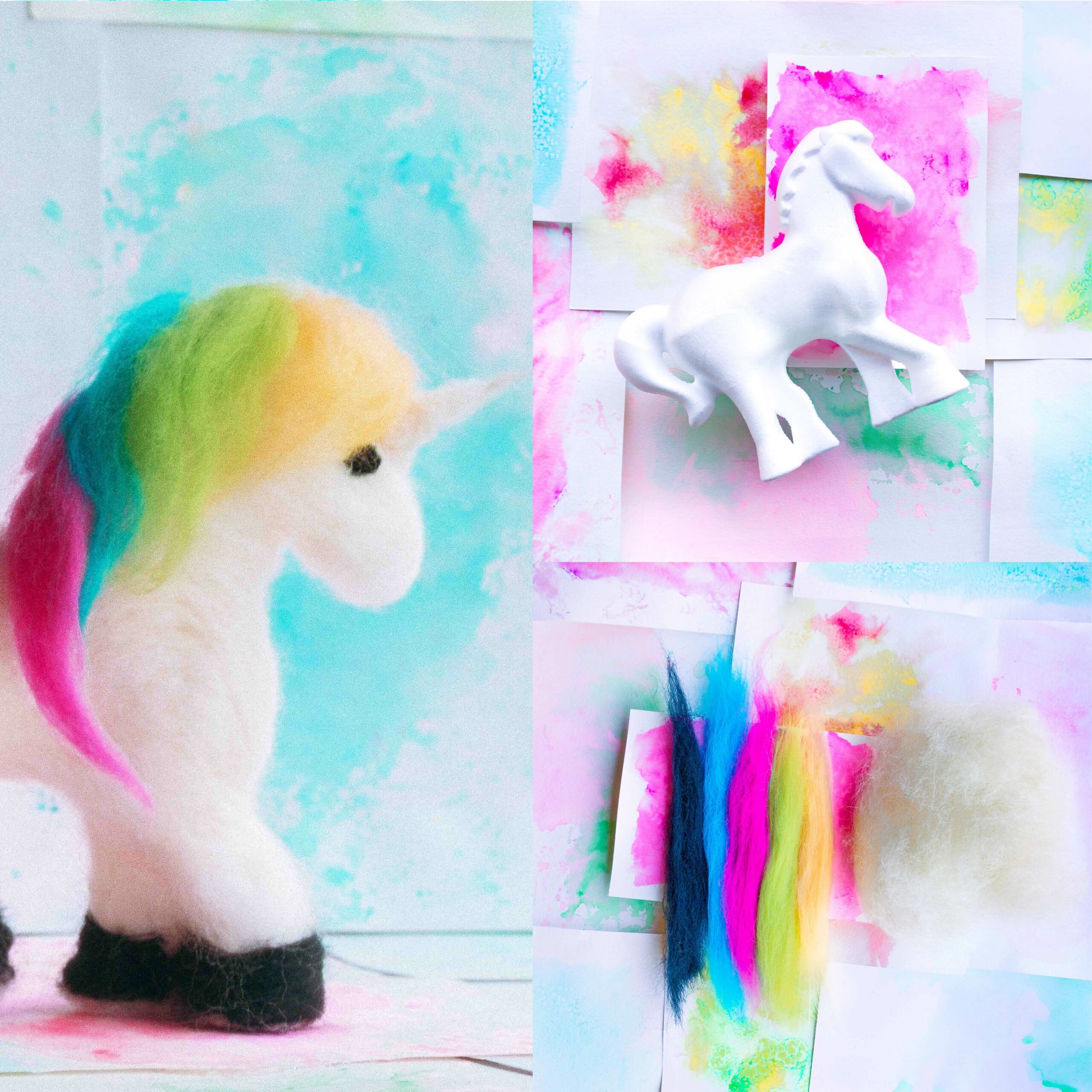 Bastelset Einhorn & Pferd filzen | DIY Filzset mit Wolle & Anleitung | Kreatives Geschenk für Kinder & Erwachsenee