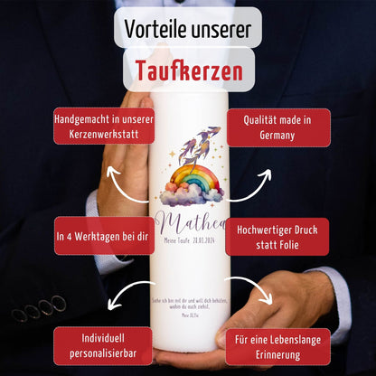 Taufkerze Fische Universum | 15 - 30 cm Höhe | Personalisierte Kerze | Evangelisch | Katholisch | Kerze für Täufling