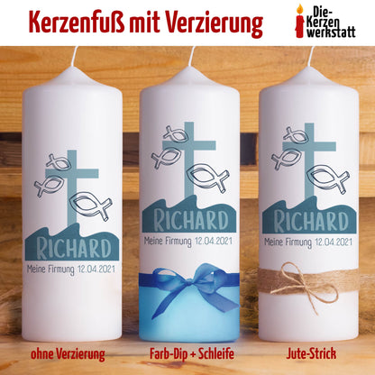 Firmkerze | Fische | 15 - 30 cm Höhe | Personalisierte Kerze | Katholisch | Kerze zur Firmung