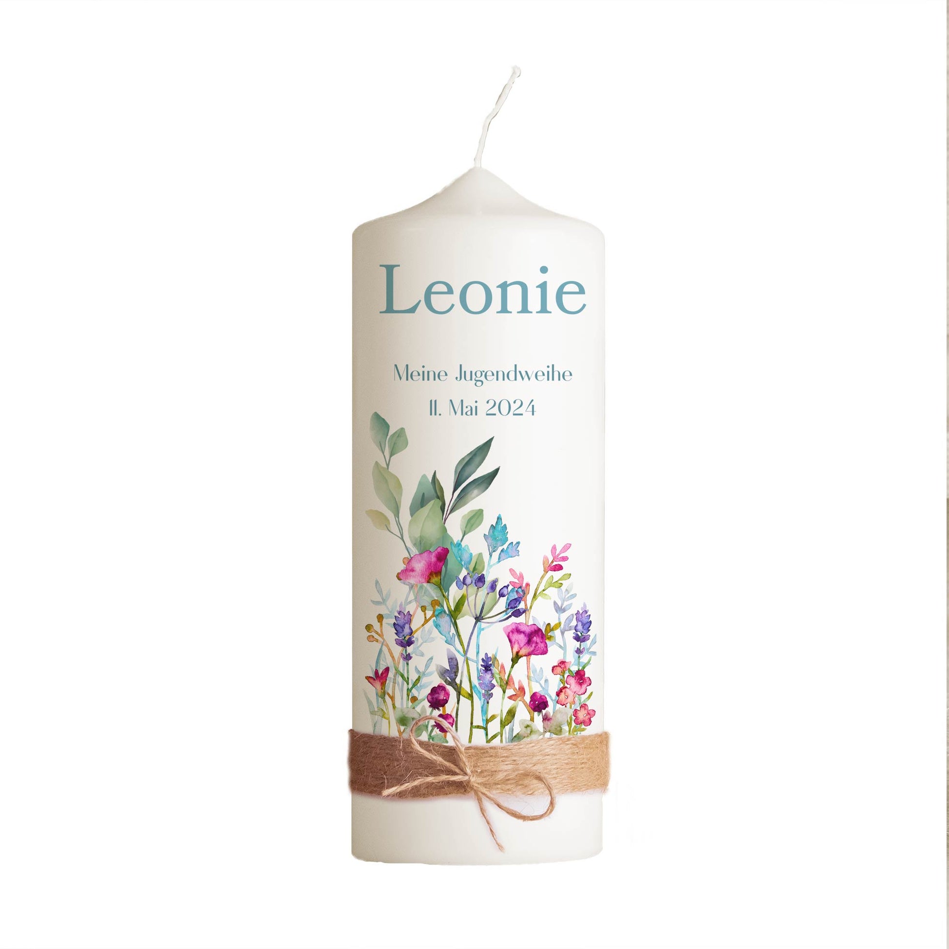 Jugendweihekerze "Floral" | Personalisierte Kerze mit Name & Datum | Geschenk zur Jugendweihe | romantisch, elegant und zeitlos | 15–40 cm