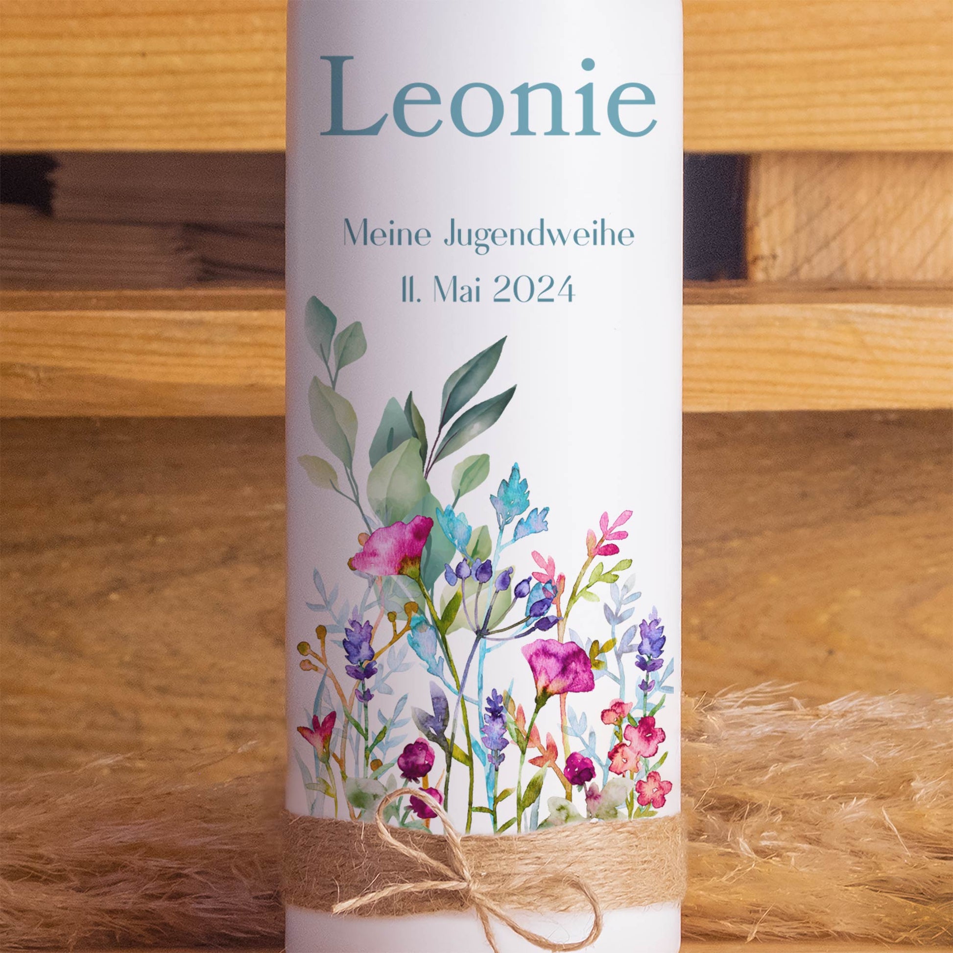 Jugendweihekerze "Floral" | Personalisierte Kerze mit Name & Datum | Geschenk zur Jugendweihe | romantisch, elegant und zeitlos | 15–40 cm