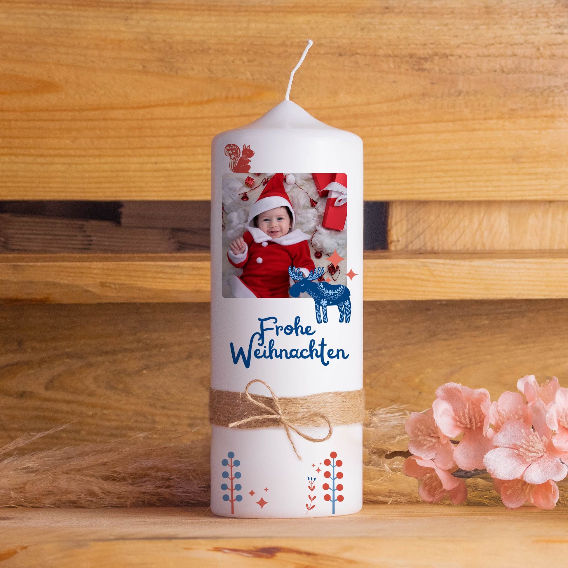 Fotokerze Elch | Weihnachtsgeschenk | 15 - 30 cm Höhe | Personalisierte Kerze |