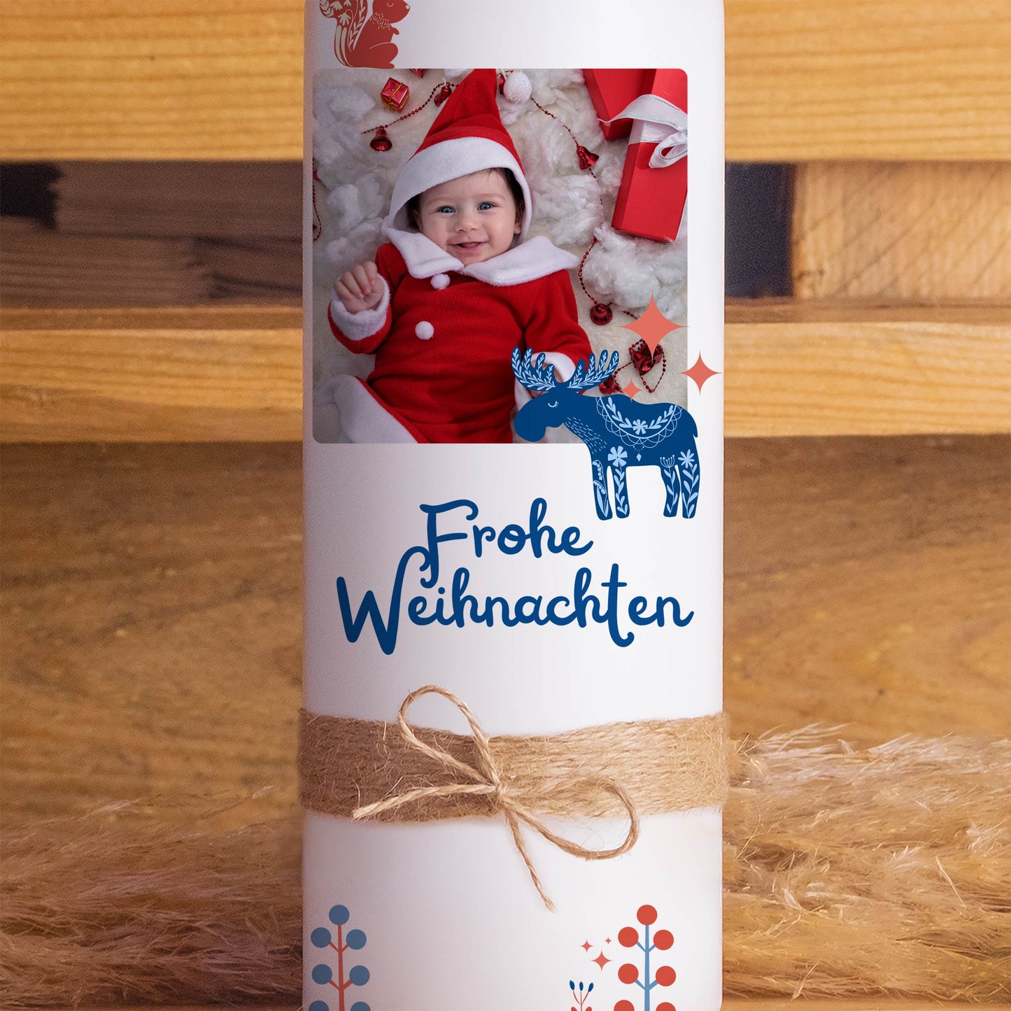 Fotokerze Elch | Weihnachtsgeschenk | 15 - 30 cm Höhe | Personalisierte Kerze |