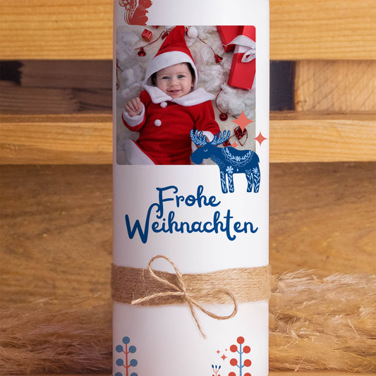 Fotokerze Elch | Weihnachtsgeschenk | 15 - 30 cm Höhe | Personalisierte Kerze |