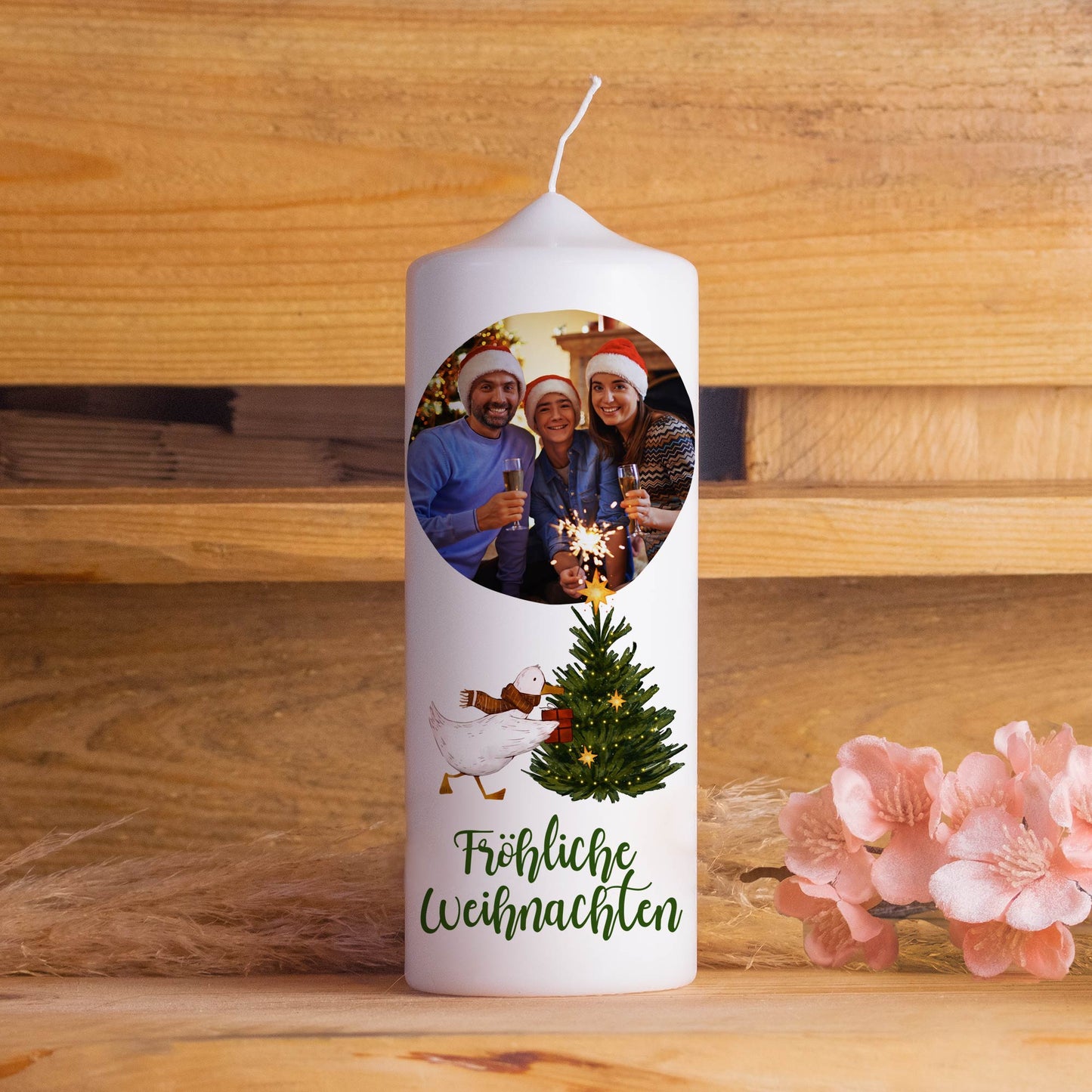 Fotokerze Weihnachtsbaum | Weihnachtsgeschenk | 15 - 30 cm Höhe | Personalisierte Kerze |