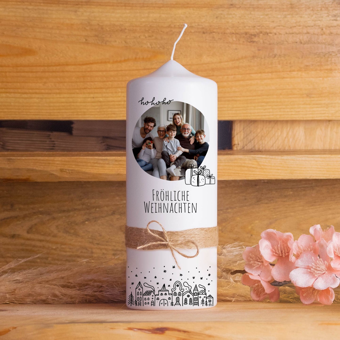 Fotokerze Winterwonderland  | Weihnachtsgeschenk | 15 - 30 cm Höhe | Personalisierte Kerze |