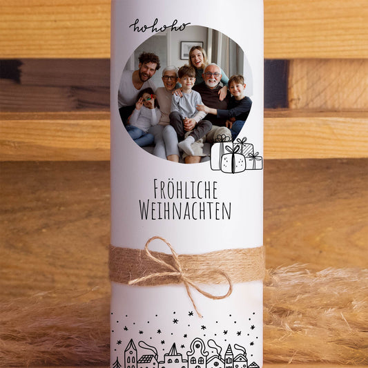 Fotokerze Winterwonderland  | Weihnachtsgeschenk | 15 - 30 cm Höhe | Personalisierte Kerze |