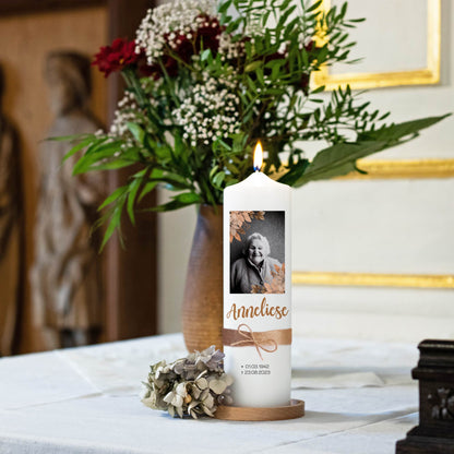 Trauerkerze mit Foto Gold | 15 - 30 cm Höhe | Personalisierte Kerze | Gedenkkerze | Erinnerungsstück | Trauerfeier
