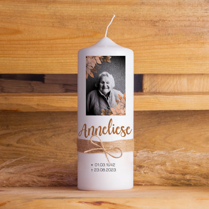 Personalisierte Trauerkerze mit Foto Gold