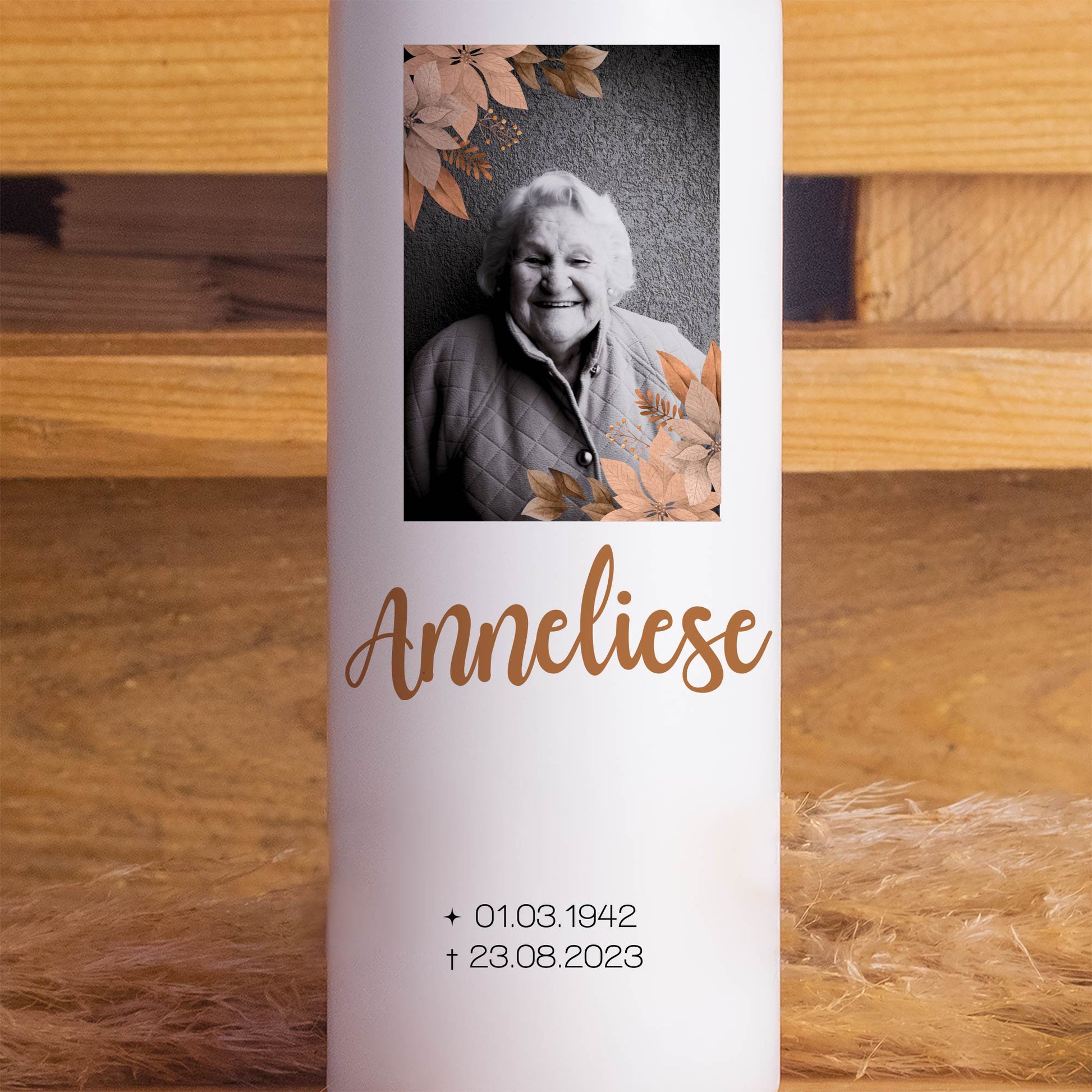 Trauerkerze mit Foto Gold | 15 - 30 cm Höhe | Personalisierte Kerze | Gedenkkerze | Erinnerungsstück | Trauerfeier