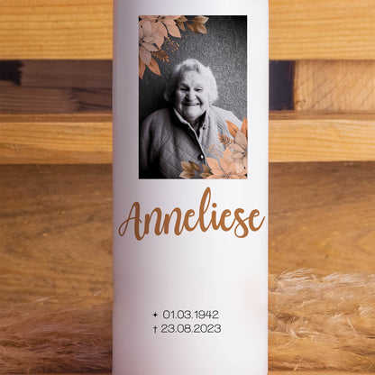 Trauerkerze mit Foto Gold | 15 - 30 cm Höhe | Personalisierte Kerze | Gedenkkerze | Erinnerungsstück | Trauerfeier