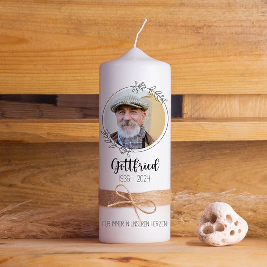 Personalisierte Trauerkerze Foto Rund 2