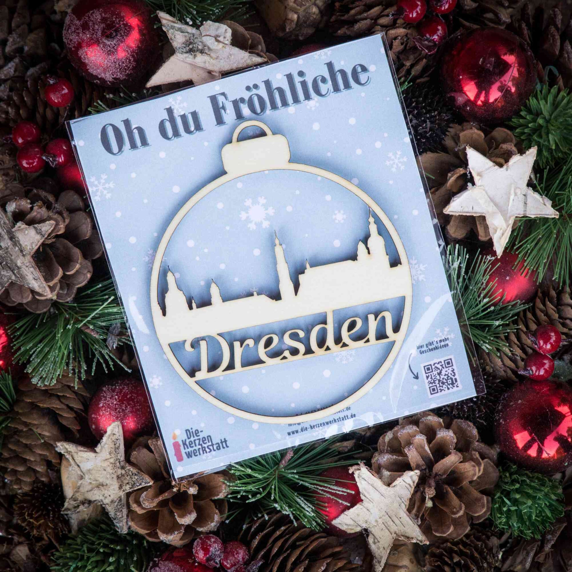 Weihnachtskugel aus Holz" ∅ 10 cm | Weihnachtsbaum Schmuck | Dresden Skyline | Weihnachtsdeko |  Christbaum
