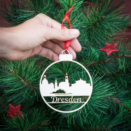 Weihnachtskugel aus Holz" ∅ 10 cm | Weihnachtsbaum Schmuck | Dresden Elbpanorama | Weihnachtsdeko |  Christbaum