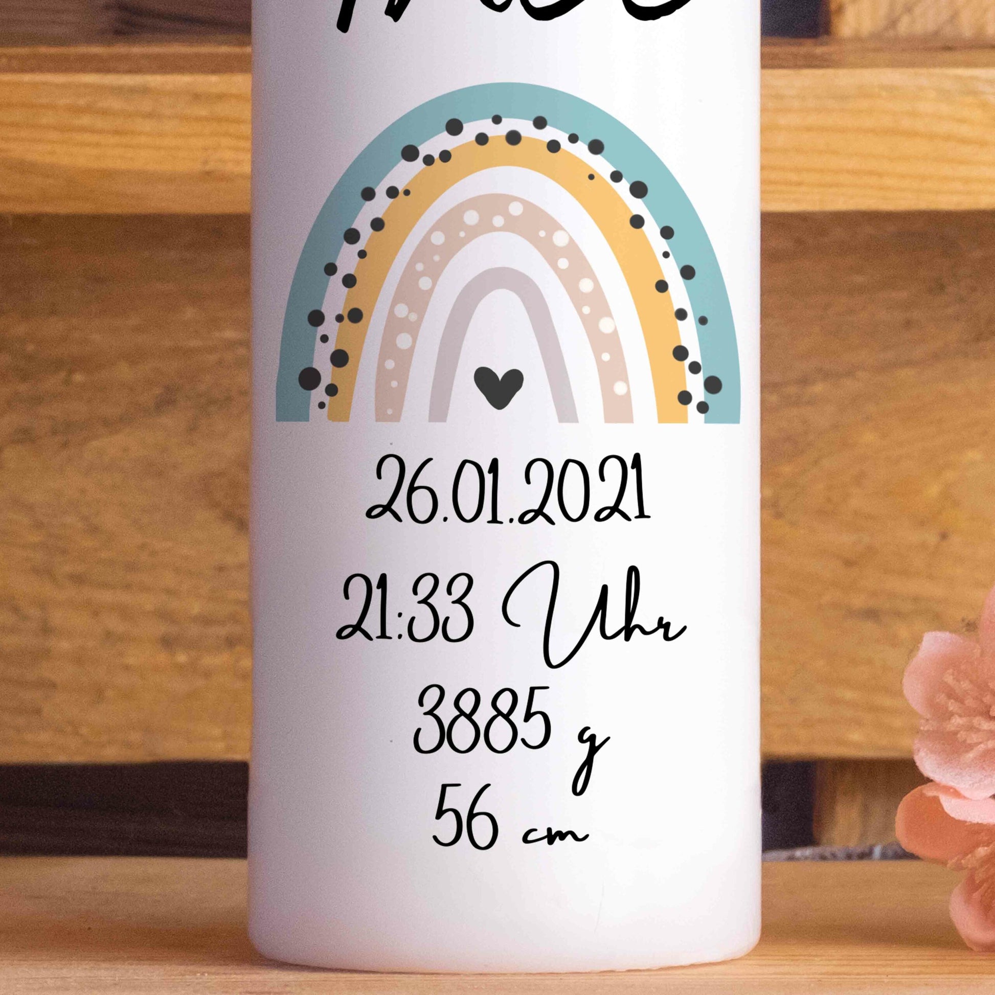 Geburtskerze | Regenbogen | 15 - 30 cm Höhe | Personalisiert