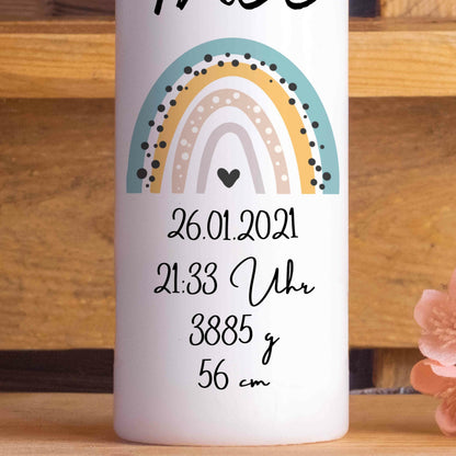 Geburtskerze | Regenbogen | 15 - 30 cm Höhe | Personalisiert
