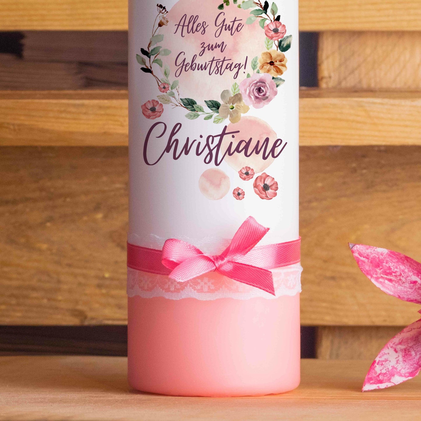 Geburtstagskerze | Blütenkranz | 15 - 30 cm Höhe | Personalisierte Kerze