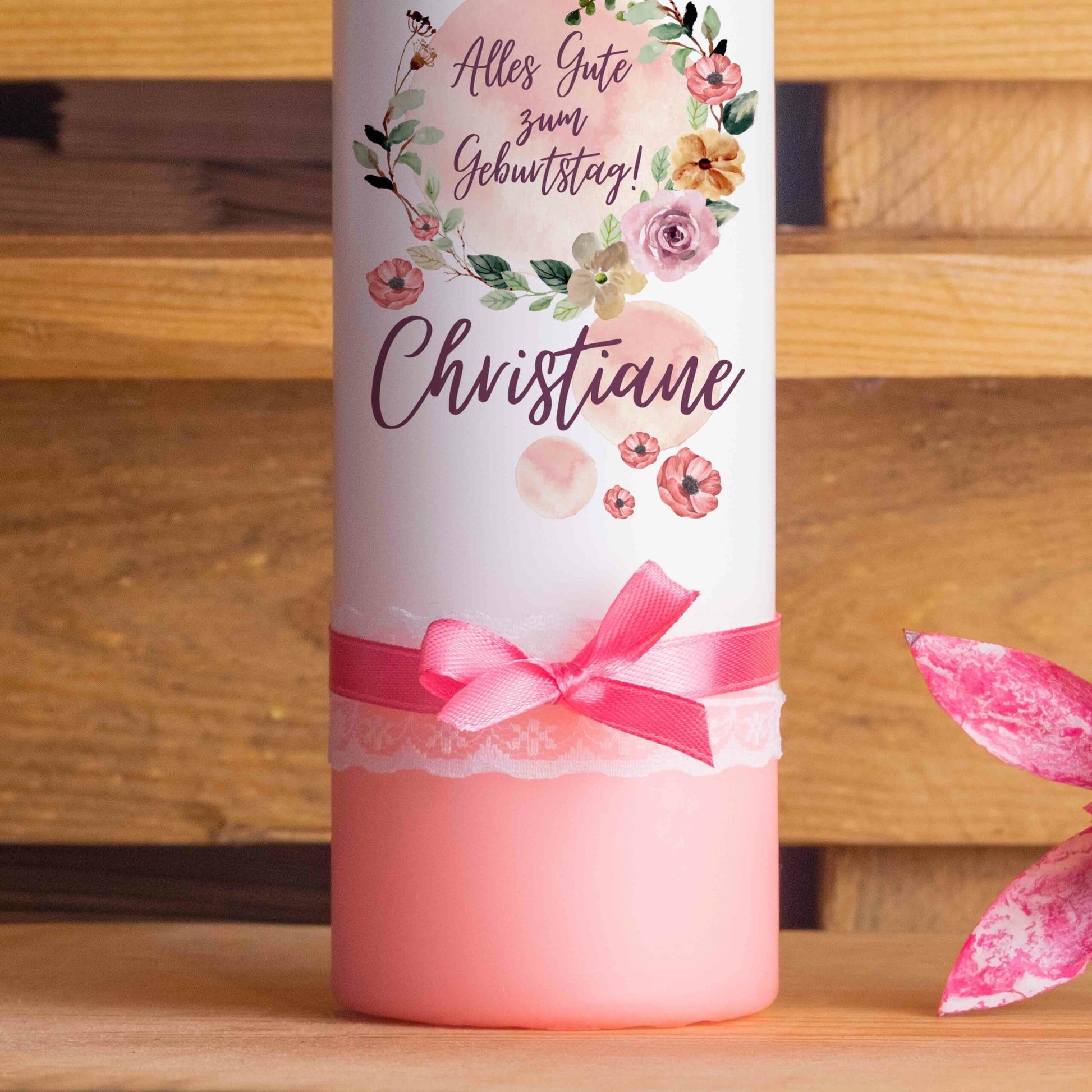 Geburtstagskerze | Blütenkranz | 15 - 30 cm Höhe | Personalisierte Kerze