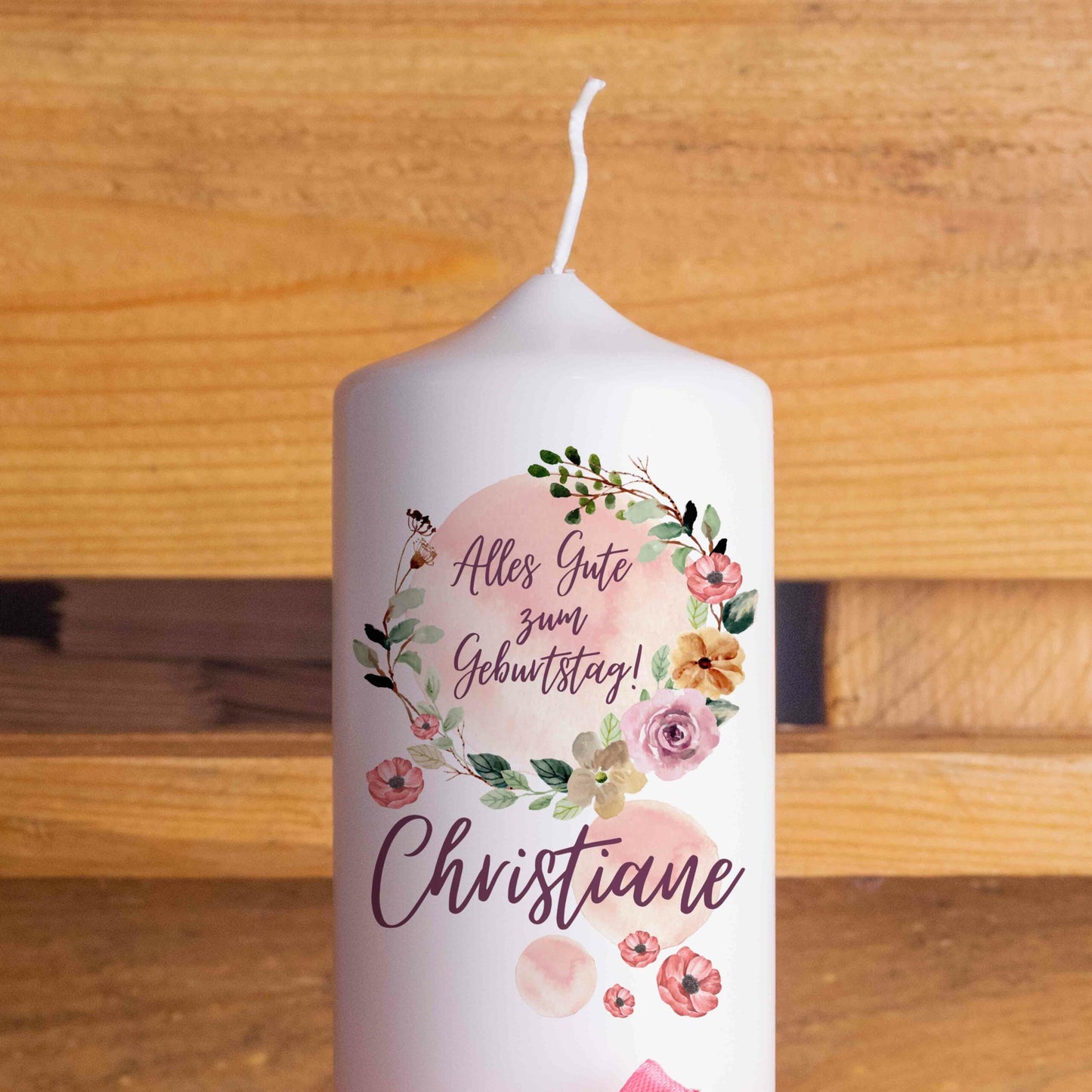 Geburtstagskerze | Blütenkranz | 15 - 30 cm Höhe | Personalisierte Kerze
