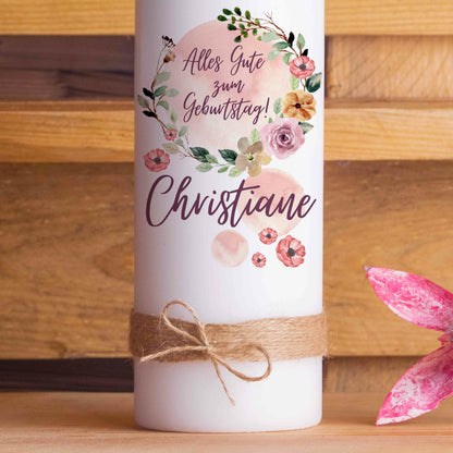 Geburtstagskerze | Blütenkranz | 15 - 30 cm Höhe | Personalisierte Kerze