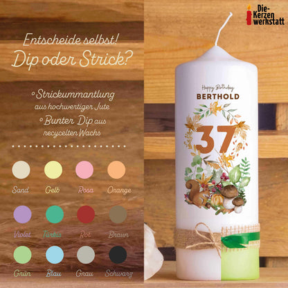 Geburtstagskerze | Herbst | 15 - 30 cm Höhe | Personalisierte Kerze