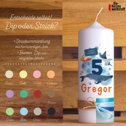 Geburtstagskerze | Ozean | 15 - 30 cm Höhe | Personalisierte Kerze