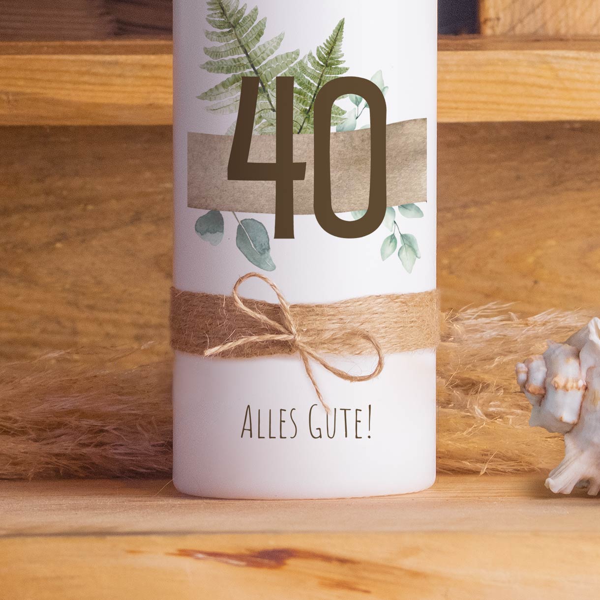 Geburtstagskerze | Farne | 15 - 30 cm Höhe | Personalisierte Kerze | Runder Geburtstag | Geschenkidee