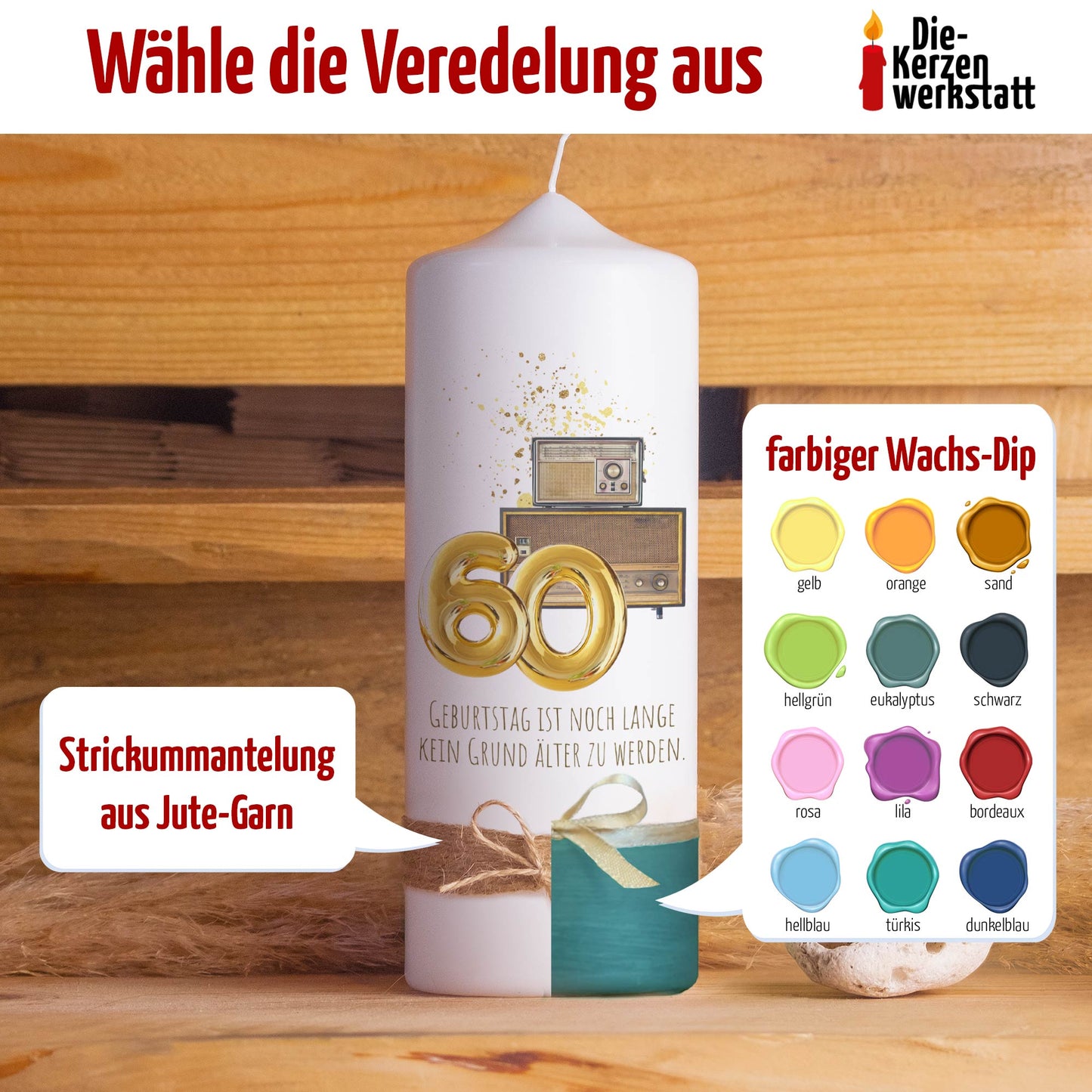 Geburtstagskerze | Radio | 15 - 30 cm Höhe | Personalisierte Kerze | Runder Geburtstag | Geschenkidee