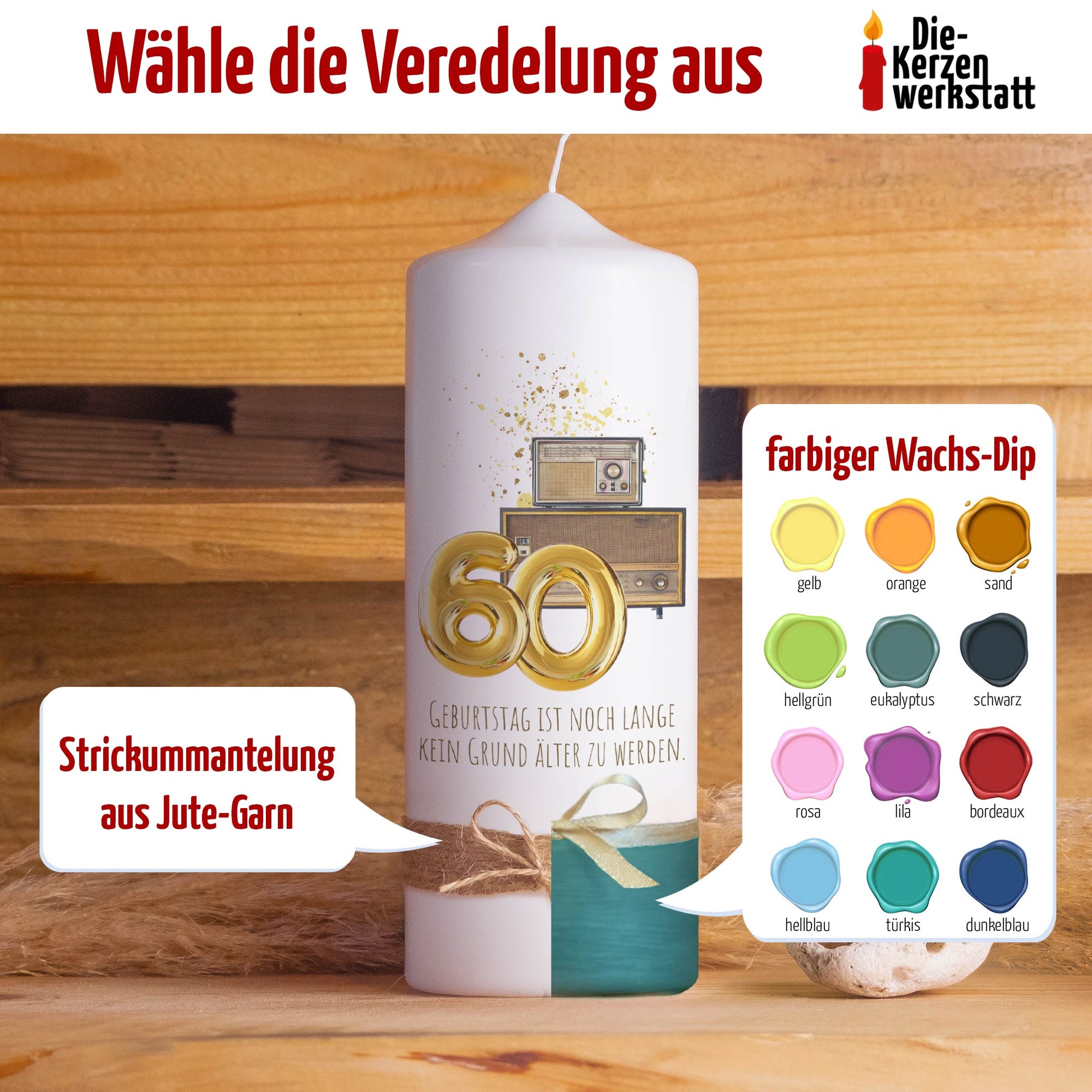 Geburtstagskerze | Radio | 15 - 30 cm Höhe | Personalisierte Kerze | Runder Geburtstag | Geschenkidee