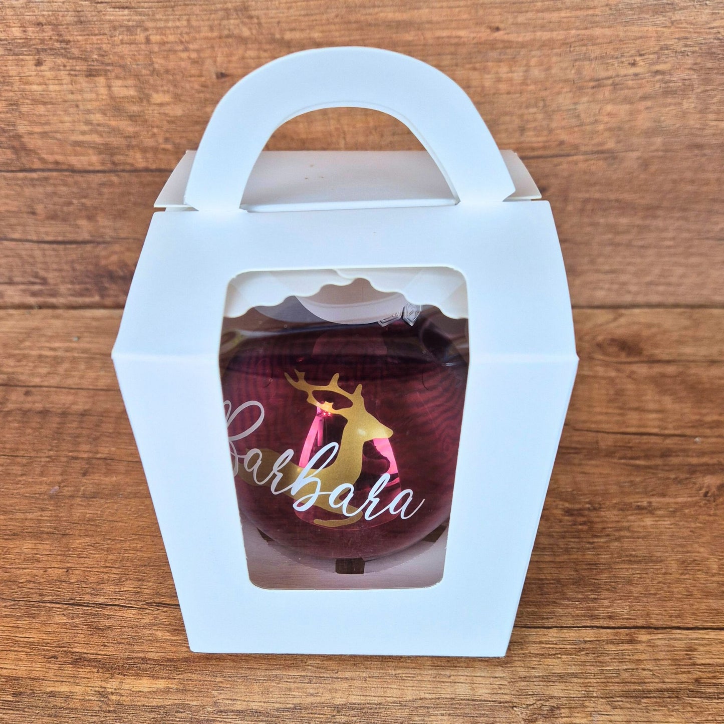 Geschenkbox für Weihnachtskugeln mit Sichtfenster | Weiße Verpackung für personalisierte Christbaumkugeln | Edle Geschenkverpackung Weihnachten