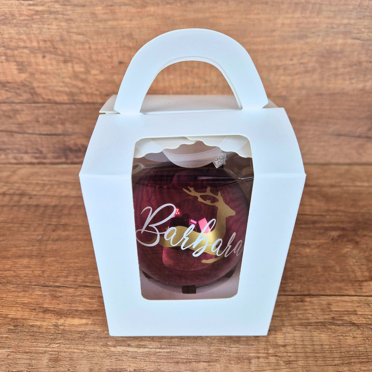 Geschenkbox für Weihnachtskugeln mit Sichtfenster | Weiße Verpackung für personalisierte Christbaumkugeln | Edle Geschenkverpackung Weihnachten