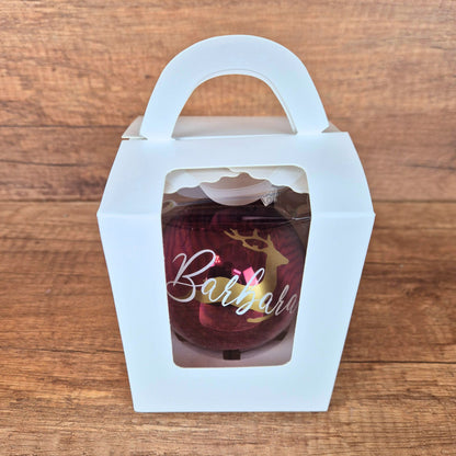Geschenkbox für Weihnachtskugeln mit Sichtfenster | Weiße Verpackung für personalisierte Christbaumkugeln | Edle Geschenkverpackung Weihnachten