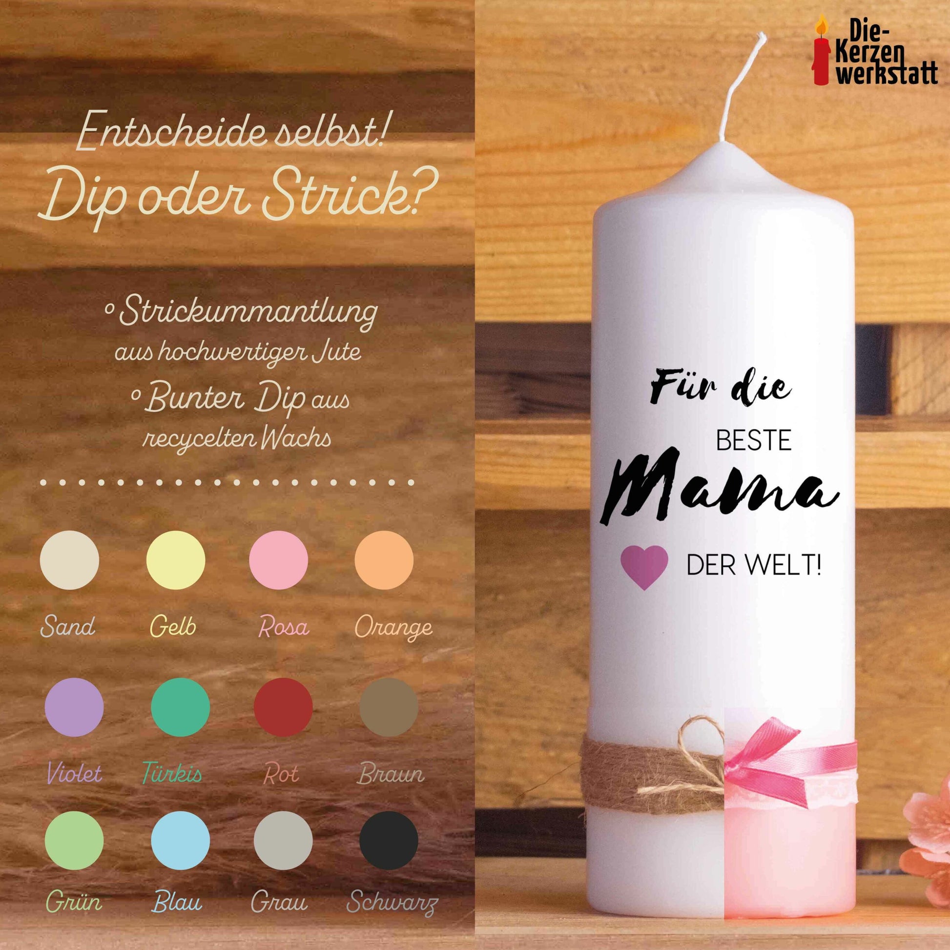 Geschenkkerze für Eltern/ Großeltern | Geburtstag | Geschenk | Vatertag | Muttertag | Handmade | Motivkerze | Mama | Papa | Oma | Opa