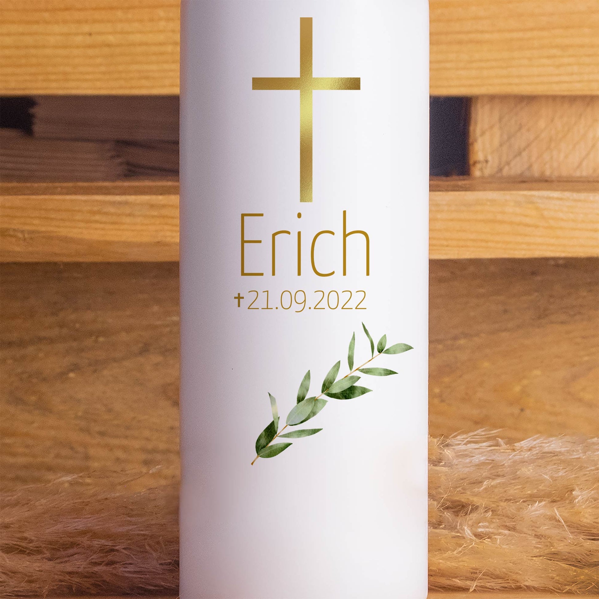Trauerkerze Goldenes Kreuz | 15 - 30 cm Höhe | Personalisierte Kerze | Gedenkkerze