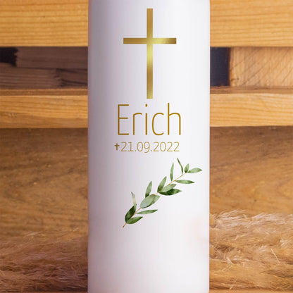 Trauerkerze Goldenes Kreuz | 15 - 30 cm Höhe | Personalisierte Kerze | Gedenkkerze