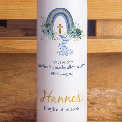 Konfirmationskerze personalisiert 2026 mit Name & Spruch – Gottes Weg Design