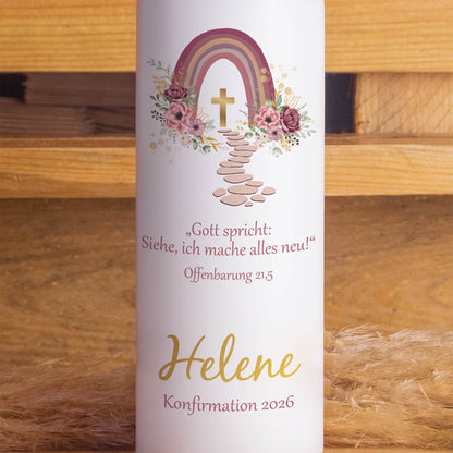 Konfirmationskerze personalisiert 2026 mit Name & Spruch – Gottes Weg Design