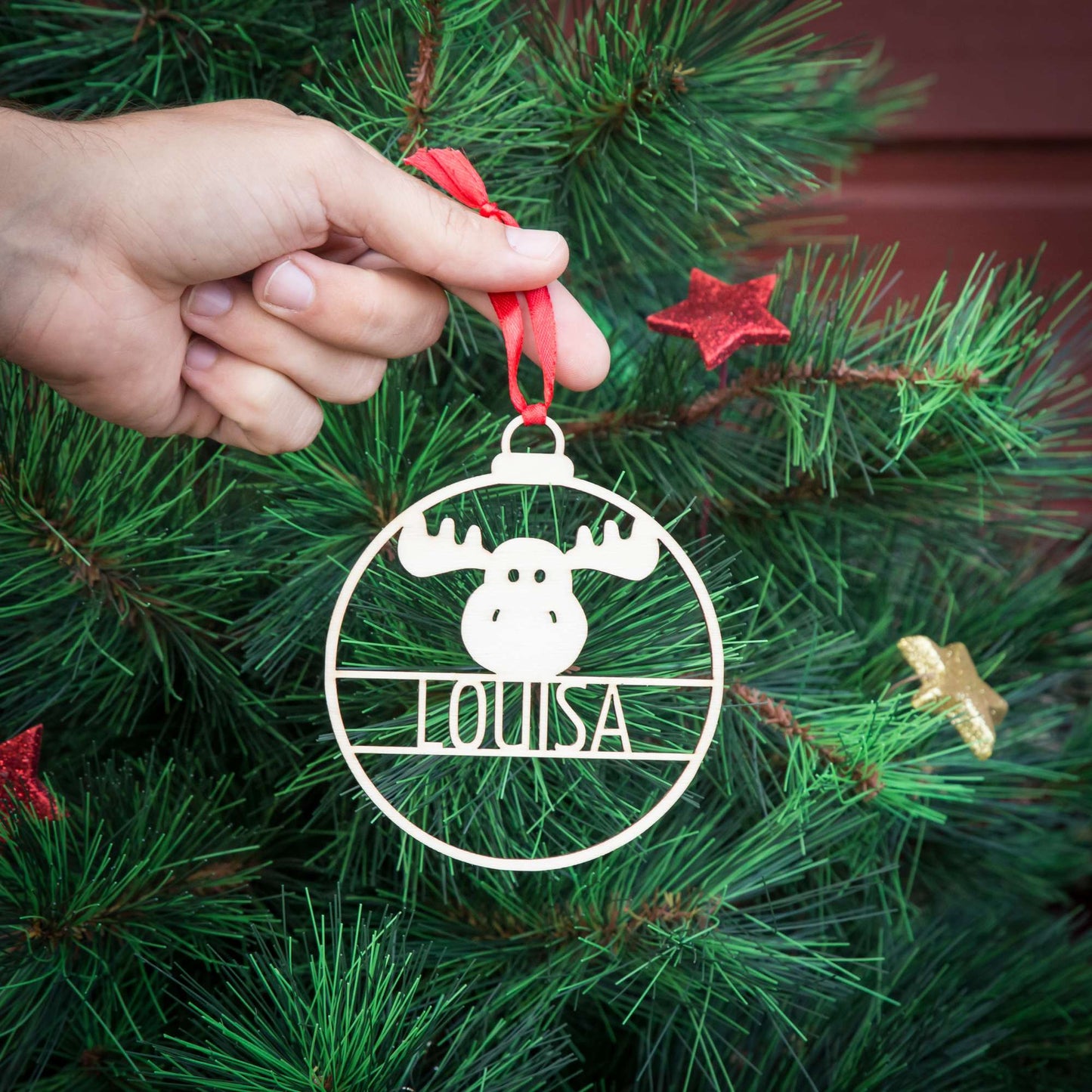 Weihnachtskugel aus Holz personalisiert mit Namen "Elch" ∅ 10 cm | Weihnachtsbaum Schmuck | Weihnachtsdeko | Christbaum