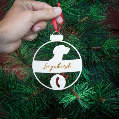 Weihnachtskugel aus Holz personalisiert mit Namen "Hund mit Halsband" ∅ 10 cm | Weihnachtsbaum Schmuck | Weihnachtsdeko | Christbaum