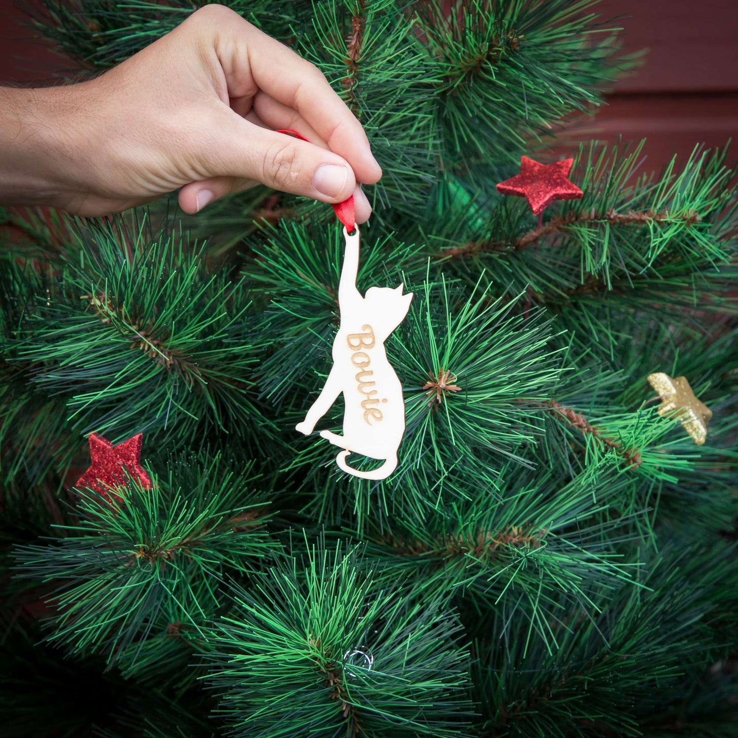 Weihnachtsbaumschmuck aus Holz personalisiert mit Namen "Katze" 12 cm | Weihnachtsdeko | Christbaum